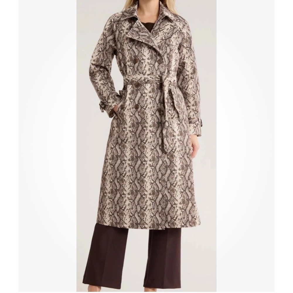 NWT $298 Rebecca Minkoff Animal Print Longline Trench Coat Snake Skin Print XL